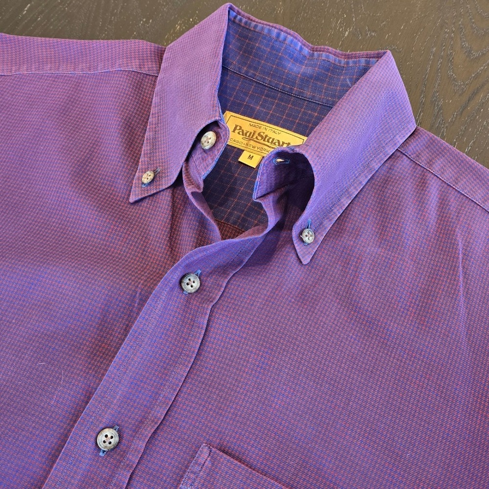 Paul Stuart Mens Purple Micro Pattern Button Down Shirt‎ Made in Italy Size M